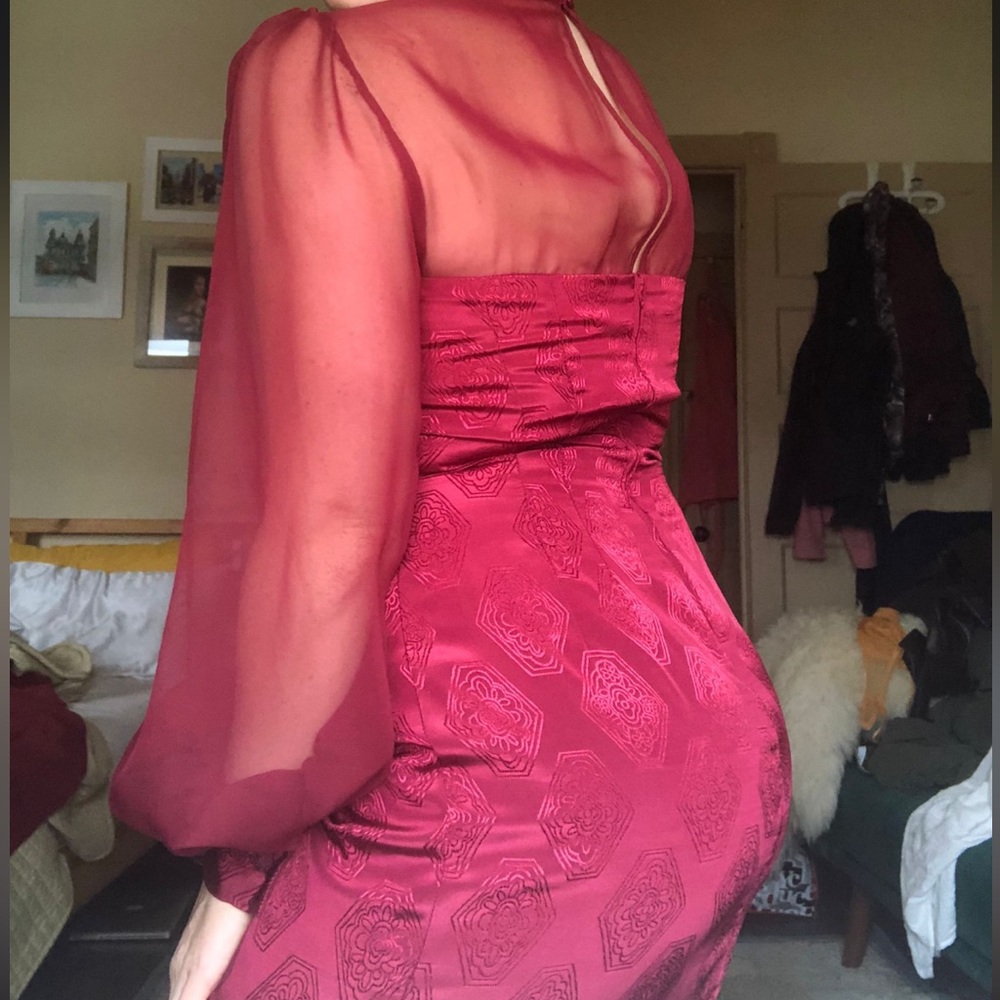 Sheer Sleeve Mock-Neck Mini Dress - Picture 7 of 10